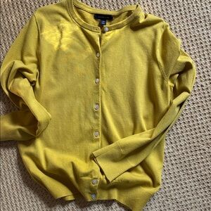 Lands' End Women's Lightweight Crewneck Button Cardigan in Greenish Yellow
